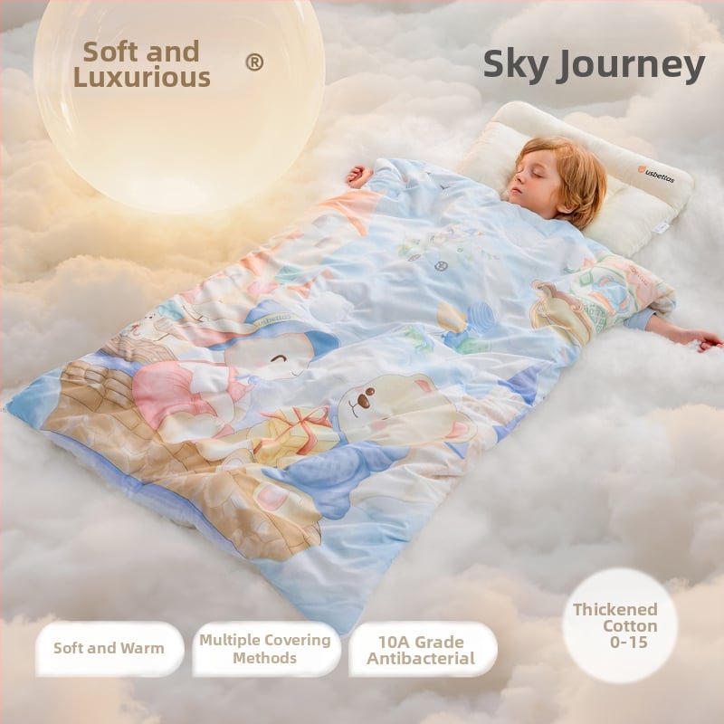 Betides gyerekeknek szóló alvózsák anti-kick takaróval, vastag és meleg, külső anyag 100% poliészter, bélés 100% pamut, töltet 79% poliészter 21% viszkóz, stílus: rajzfilm.