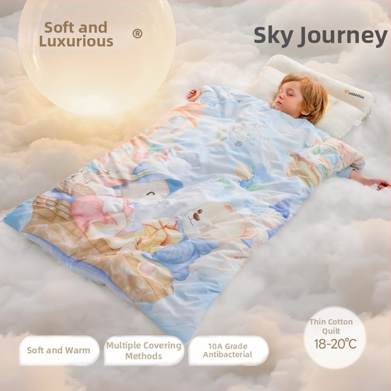 Betides gyerekeknek szóló alvózsák anti-kick takaróval, vastag és meleg, külső anyag 100% poliészter, bélés 100% pamut, töltet 79% poliészter 21% viszkóz, stílus: rajzfilm.