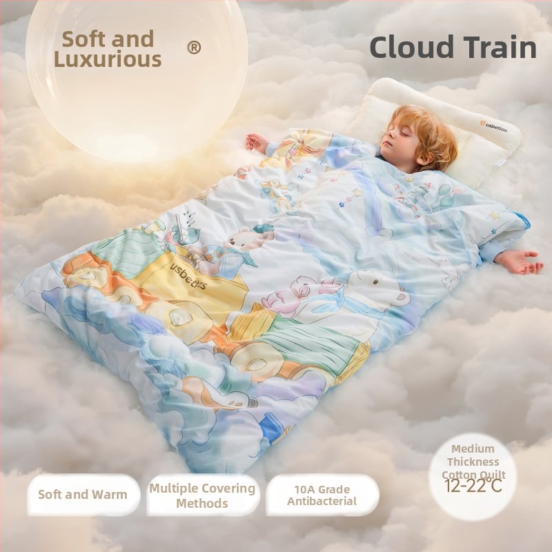 Betides gyerekeknek szóló alvózsák anti-kick takaróval, vastag és meleg, külső anyag 100% poliészter, bélés 100% pamut, töltet 79% poliészter 21% viszkóz, stílus: rajzfilm.