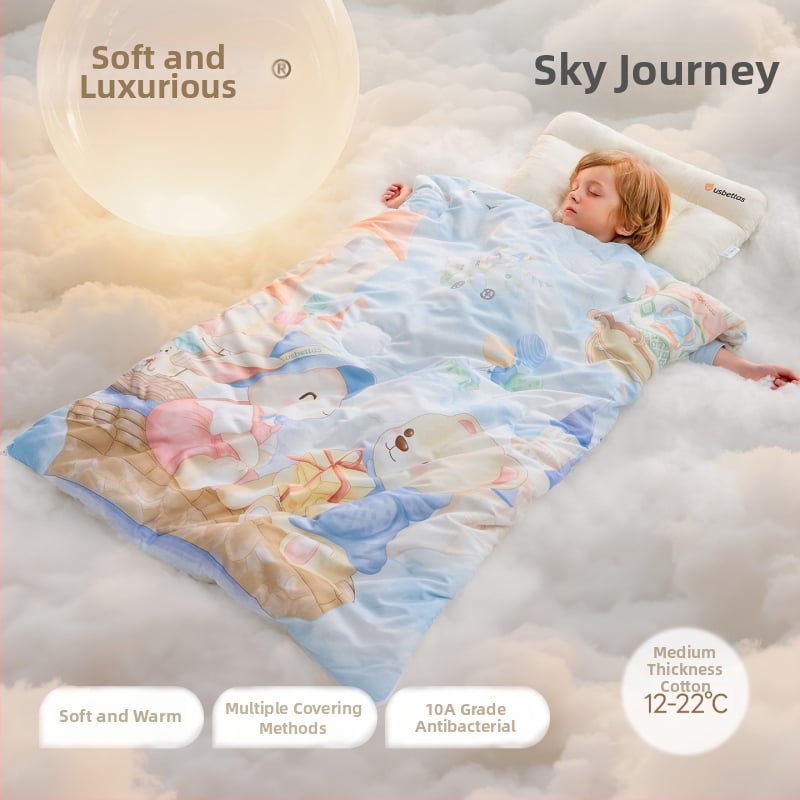 Betides gyerekeknek szóló alvózsák anti-kick takaróval, vastag és meleg, külső anyag 100% poliészter, bélés 100% pamut, töltet 79% poliészter 21% viszkóz, stílus: rajzfilm.