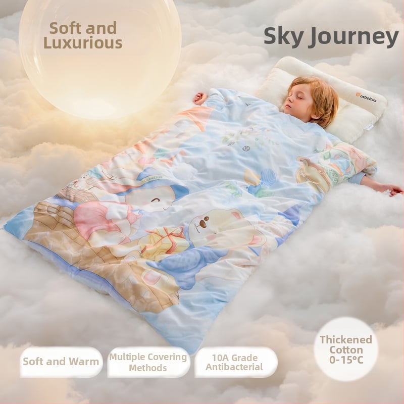 Betides gyerekeknek szóló alvózsák anti-kick takaróval, vastag és meleg, külső anyag 100% poliészter, bélés 100% pamut, töltet 79% poliészter 21% viszkóz, stílus: rajzfilm.