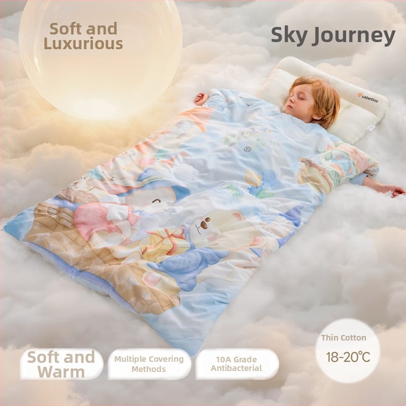 Betides gyerekeknek szóló alvózsák anti-kick takaróval, vastag és meleg, külső anyag 100% poliészter, bélés 100% pamut, töltet 79% poliészter 21% viszkóz, stílus: rajzfilm.