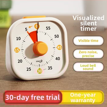 Csendes vizuális időzítő gyerekeknek — mechanikus működés, kerek műanyag ház, elemes működés, mutató kijelző