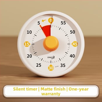 Csendes vizuális időzítő gyerekeknek — mechanikus működés, kerek műanyag ház, elemes működés, mutató kijelző