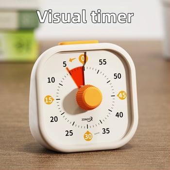 Csendes vizuális időzítő gyerekeknek — mechanikus működés, kerek műanyag ház, elemes működés, mutató kijelző
