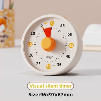 Csendes vizuális időzítő gyerekeknek — mechanikus működés, kerek műanyag ház, elemes működés, mutató kijelző
