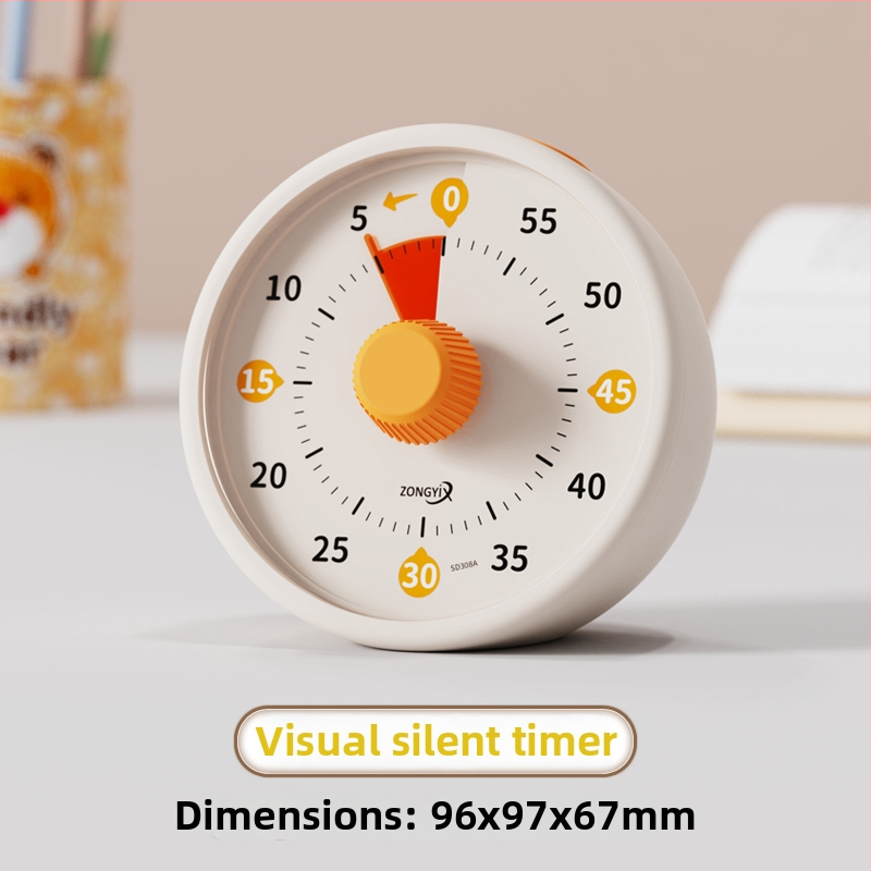 Csendes vizuális időzítő gyerekeknek — mechanikus működés, kerek műanyag ház, elemes működés, mutató kijelző
