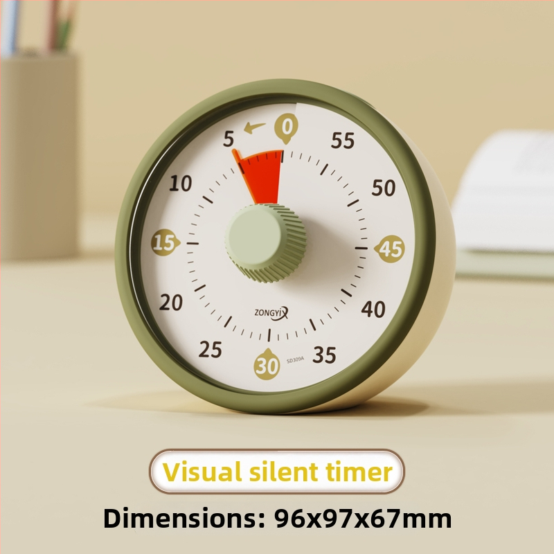 Csendes vizuális időzítő gyerekeknek — mechanikus működés, kerek műanyag ház, elemes működés, mutató kijelző