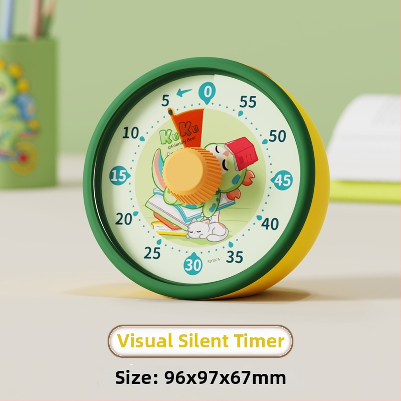 Csendes vizuális időzítő gyerekeknek — mechanikus működés, kerek műanyag ház, elemes működés, mutató kijelző