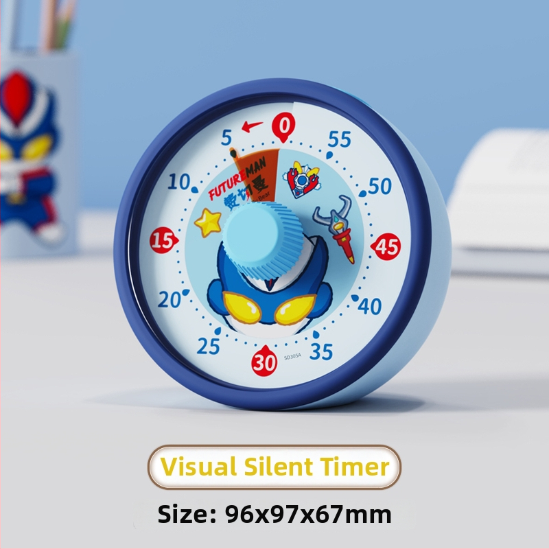 Csendes vizuális időzítő gyerekeknek — mechanikus működés, kerek műanyag ház, elemes működés, mutató kijelző