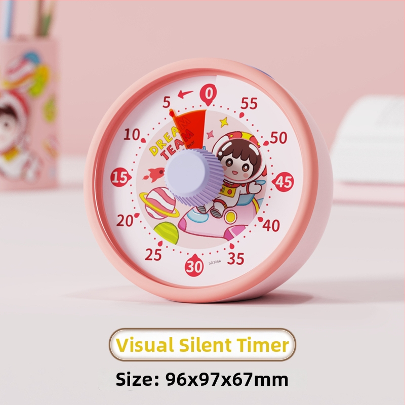 Csendes vizuális időzítő gyerekeknek — mechanikus működés, kerek műanyag ház, elemes működés, mutató kijelző