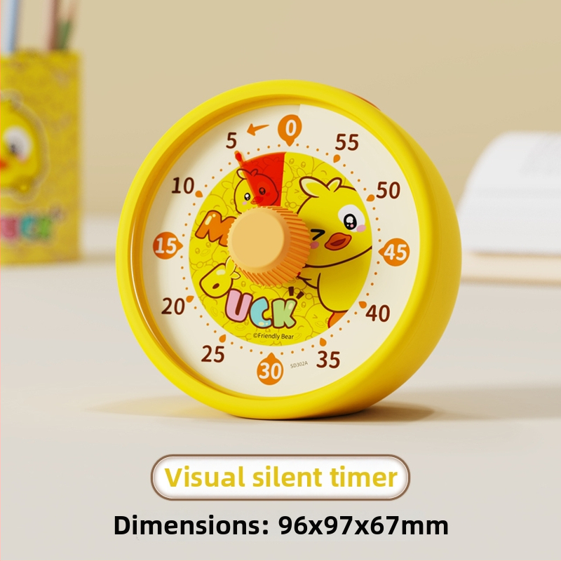 Csendes vizuális időzítő gyerekeknek — mechanikus működés, kerek műanyag ház, elemes működés, mutató kijelző