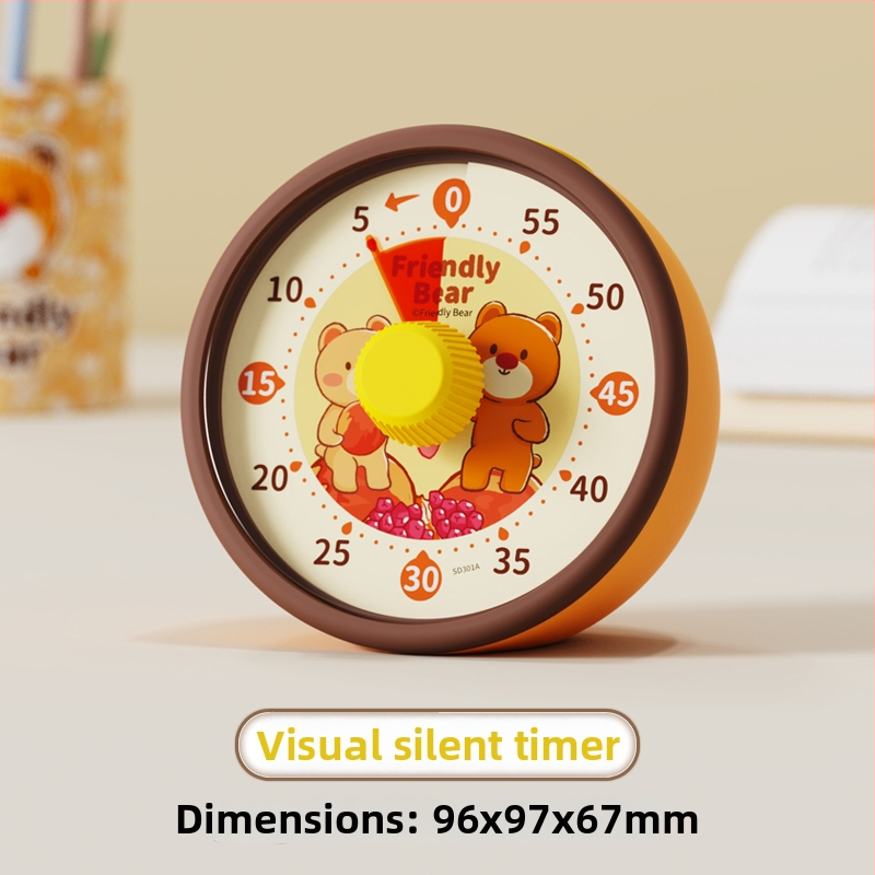 Csendes vizuális időzítő gyerekeknek — mechanikus működés, kerek műanyag ház, elemes működés, mutató kijelző