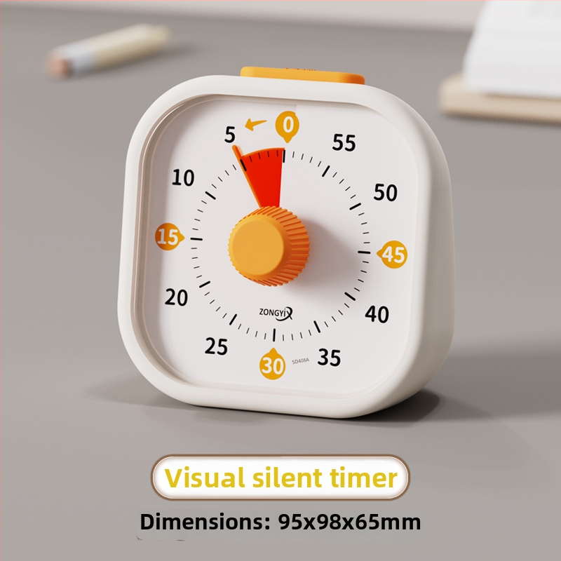 Csendes vizuális időzítő gyerekeknek — mechanikus működés, kerek műanyag ház, elemes működés, mutató kijelző