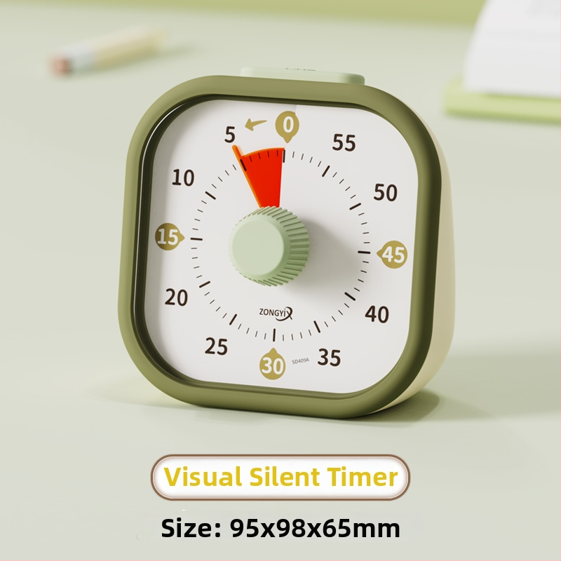 Csendes vizuális időzítő gyerekeknek — mechanikus működés, kerek műanyag ház, elemes működés, mutató kijelző