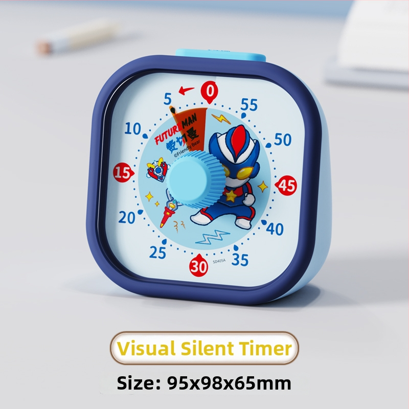 Csendes vizuális időzítő gyerekeknek — mechanikus működés, kerek műanyag ház, elemes működés, mutató kijelző
