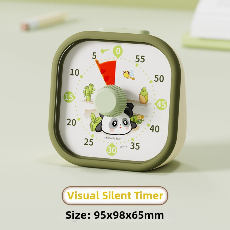 Csendes vizuális időzítő gyerekeknek — mechanikus működés, kerek műanyag ház, elemes működés, mutató kijelző