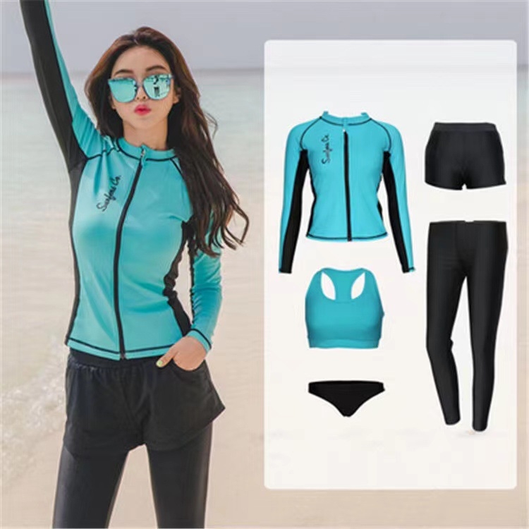 Unisex ilgos rankoves maudymosi kostiumėlis su užtrauktuku, saulės apsauga, vientisas spalvos, aukšta elastinė, tinkamas plaukioti ir banglentininkams