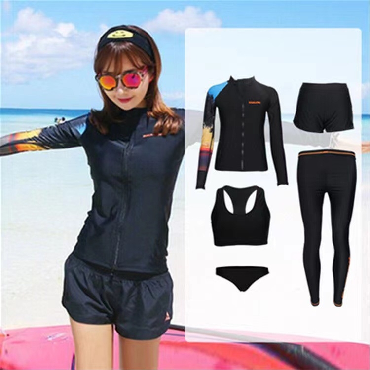 Unisex ilgos rankoves maudymosi kostiumėlis su užtrauktuku, saulės apsauga, vientisas spalvos, aukšta elastinė, tinkamas plaukioti ir banglentininkams