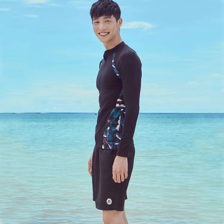 Unisex ilgos rankoves maudymosi kostiumėlis su užtrauktuku, saulės apsauga, vientisas spalvos, aukšta elastinė, tinkamas plaukioti ir banglentininkams