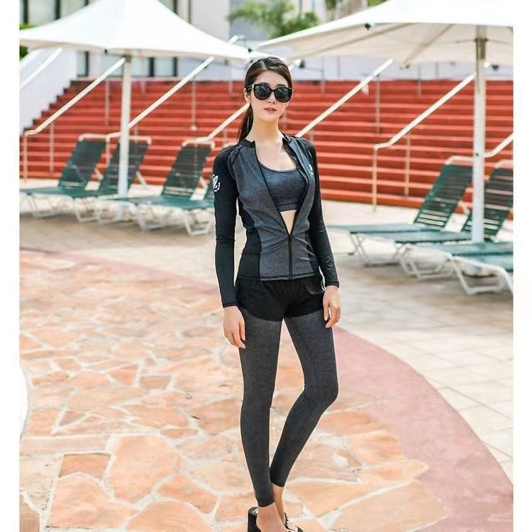 Unisex ilgos rankoves maudymosi kostiumėlis su užtrauktuku, saulės apsauga, vientisas spalvos, aukšta elastinė, tinkamas plaukioti ir banglentininkams