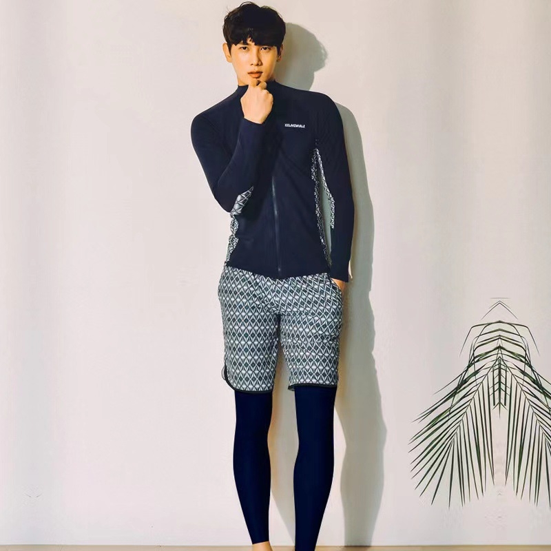 Unisex ilgos rankoves maudymosi kostiumėlis su užtrauktuku, saulės apsauga, vientisas spalvos, aukšta elastinė, tinkamas plaukioti ir banglentininkams