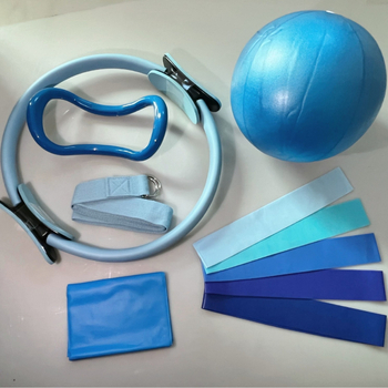 Rujia Pilates žiedas – penkių dalių rinkinys su pripučiamu jogos kamuoliu ir tempimo juostomis, PVC, 100 g