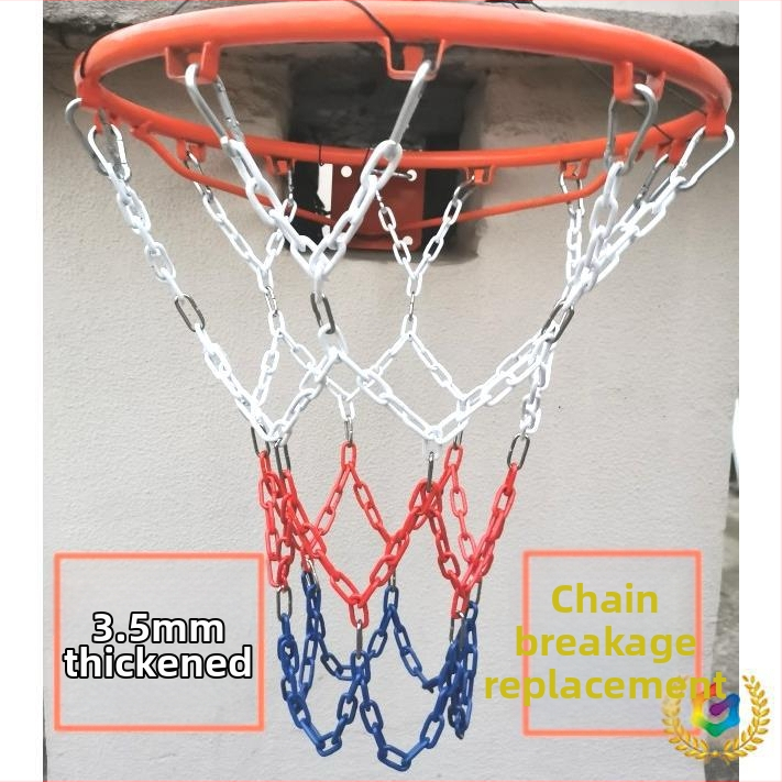 Krepšinio skersinio tinklas – sustiprinta ir pailginta konstrukcija, nerūdijančio plieno tinklas ir galvanizuota geležies grandinė, 12 kablių