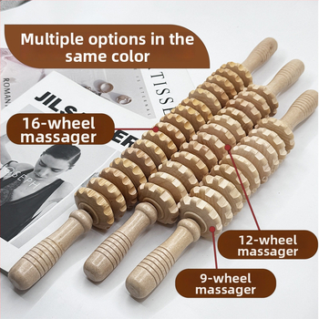 Medinė masažo lazdelė jogai ir pilvo masažai su devyniais ir dvylika ratukų (svoris 221,7 g)