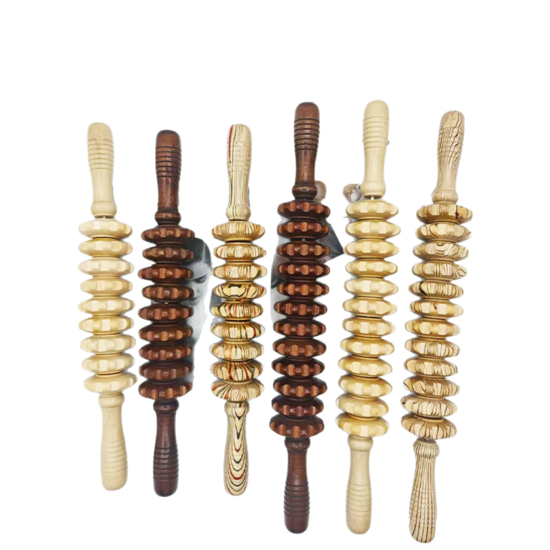 Medinė masažo lazdelė jogai ir pilvo masažai su devyniais ir dvylika ratukų (svoris 221,7 g)