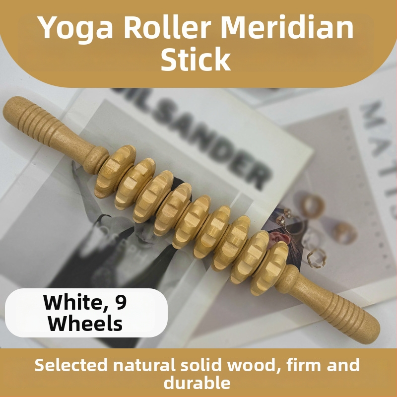 Medinė masažo lazdelė jogai ir pilvo masažai su devyniais ir dvylika ratukų (svoris 221,7 g)
