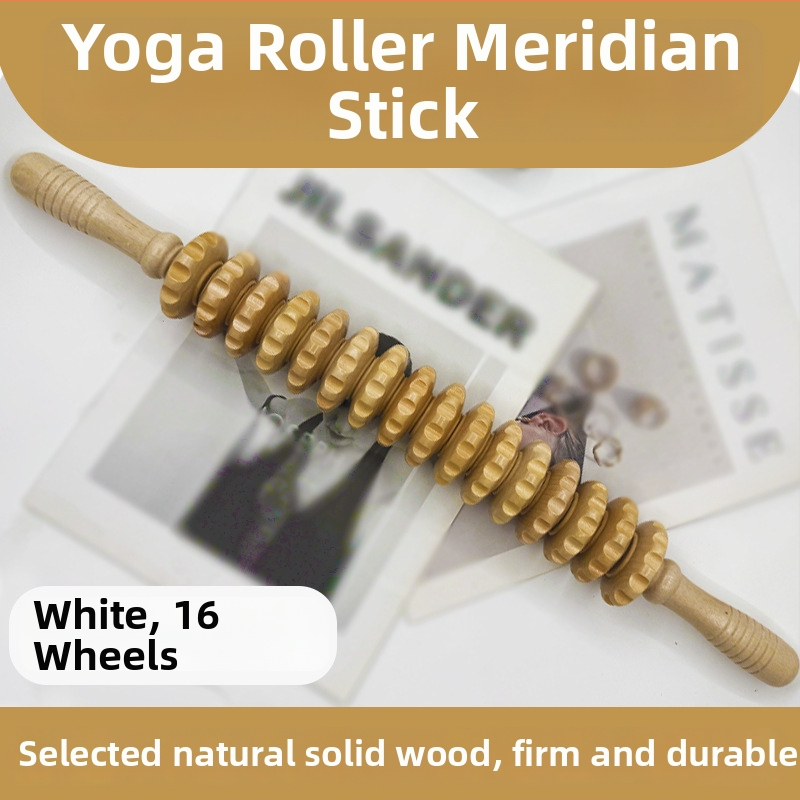 Medinė masažo lazdelė jogai ir pilvo masažai su devyniais ir dvylika ratukų (svoris 221,7 g)