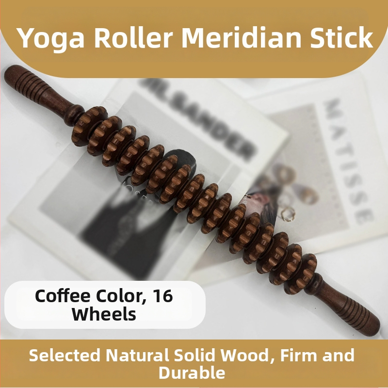 Medinė masažo lazdelė jogai ir pilvo masažai su devyniais ir dvylika ratukų (svoris 221,7 g)