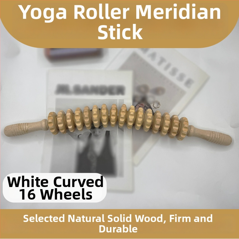 Medinė masažo lazdelė jogai ir pilvo masažai su devyniais ir dvylika ratukų (svoris 221,7 g)