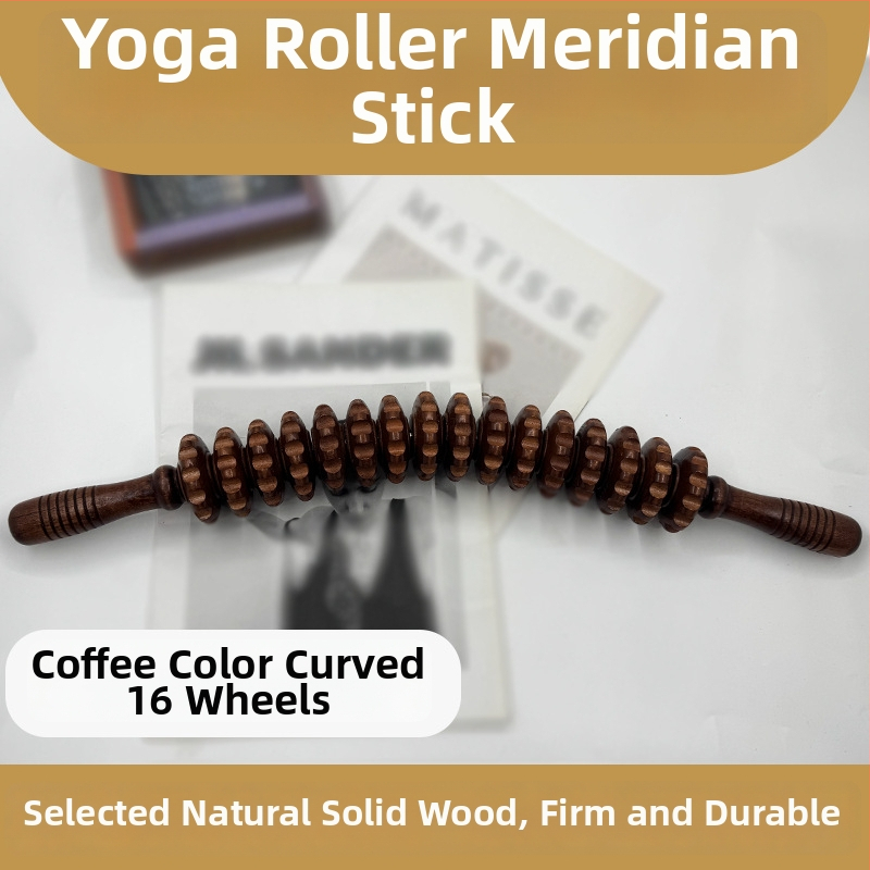 Medinė masažo lazdelė jogai ir pilvo masažai su devyniais ir dvylika ratukų (svoris 221,7 g)