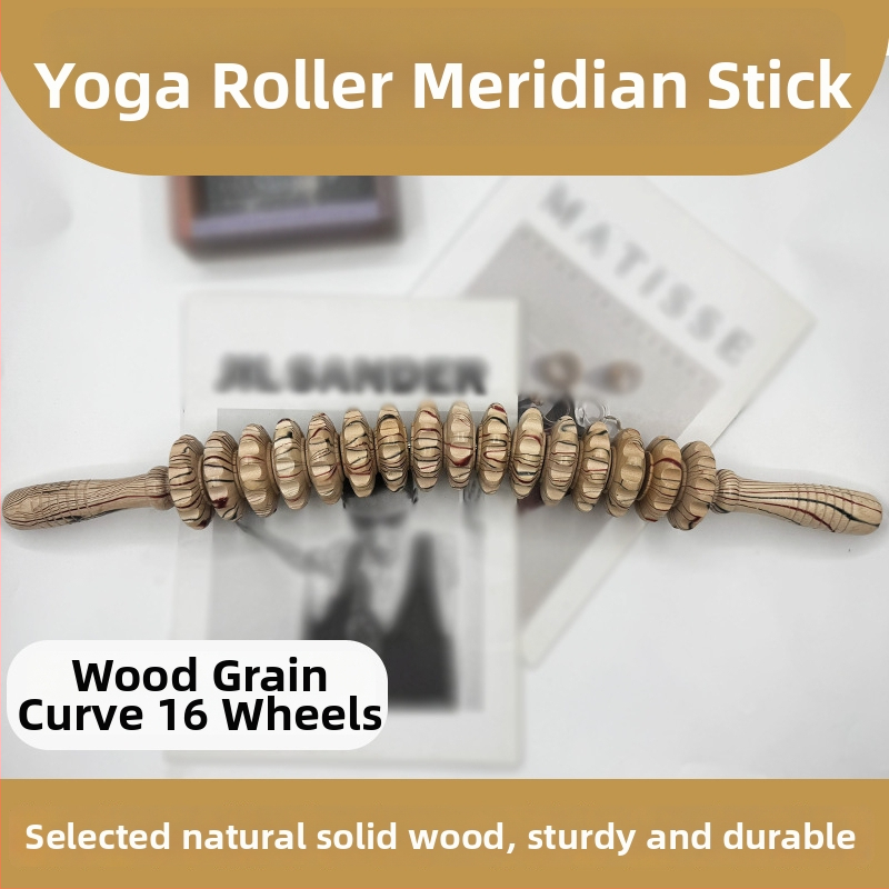 Medinė masažo lazdelė jogai ir pilvo masažai su devyniais ir dvylika ratukų (svoris 221,7 g)
