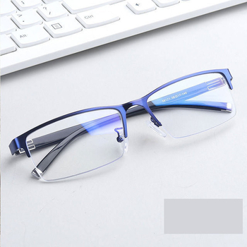 Vyriški dalykinio stiliaus akiniai su dioptrijomis, pusiau be rėmelio, su apsauga nuo mėlynos šviesos, plokščiais lęšiais 50–600 laipsnių kampu, aukštos klasės rėmeliai.