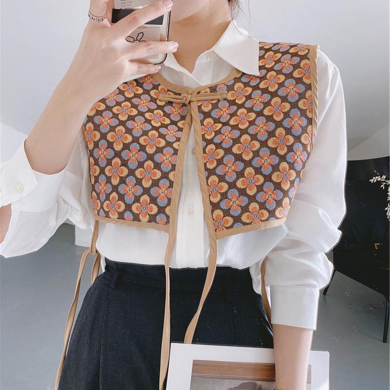 Унисекс бродиран шал-вест – полиестер, винтидж етничен стил, флорална шарка, зима/пролет/есен