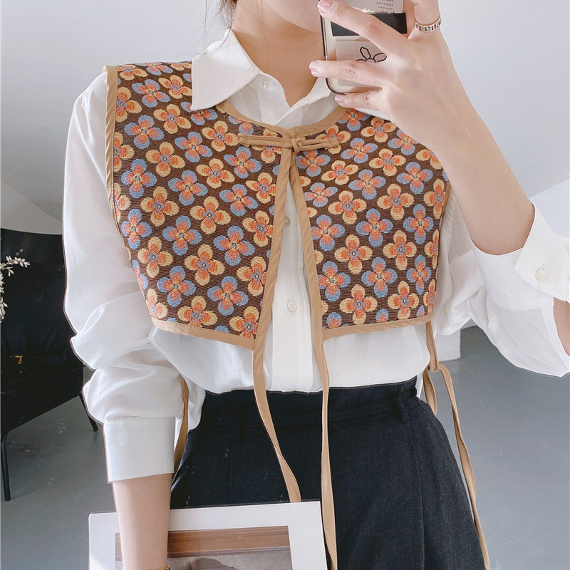 Унисекс бродиран шал-вест – полиестер, винтидж етничен стил, флорална шарка, зима/пролет/есен