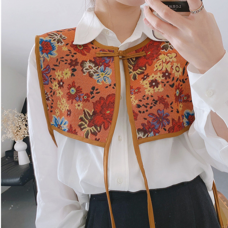 Унисекс бродиран шал-вест – полиестер, винтидж етничен стил, флорална шарка, зима/пролет/есен