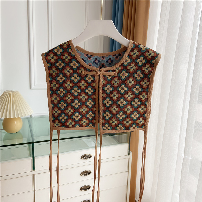 Унисекс бродиран шал-вест – полиестер, винтидж етничен стил, флорална шарка, зима/пролет/есен