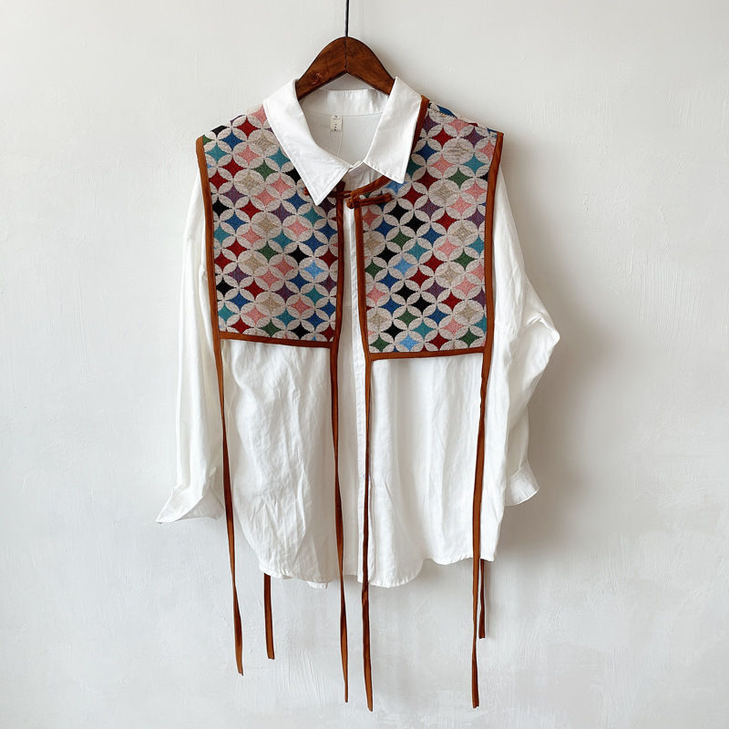 Унисекс бродиран шал-вест – полиестер, винтидж етничен стил, флорална шарка, зима/пролет/есен