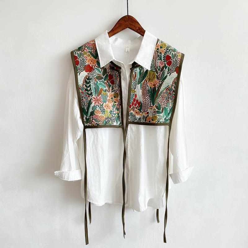 Унисекс бродиран шал-вест – полиестер, винтидж етничен стил, флорална шарка, зима/пролет/есен