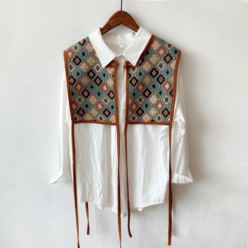 Унисекс бродиран шал-вест – полиестер, винтидж етничен стил, флорална шарка, зима/пролет/есен