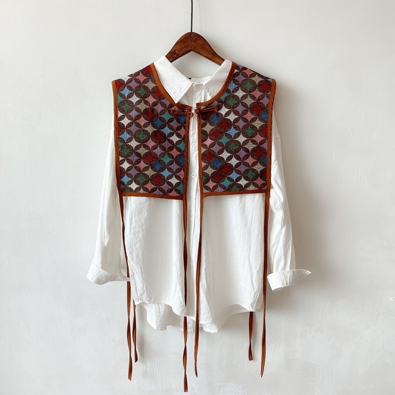 Унисекс бродиран шал-вест – полиестер, винтидж етничен стил, флорална шарка, зима/пролет/есен