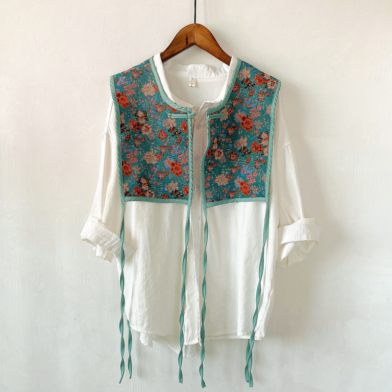 Унисекс бродиран шал-вест – полиестер, винтидж етничен стил, флорална шарка, зима/пролет/есен