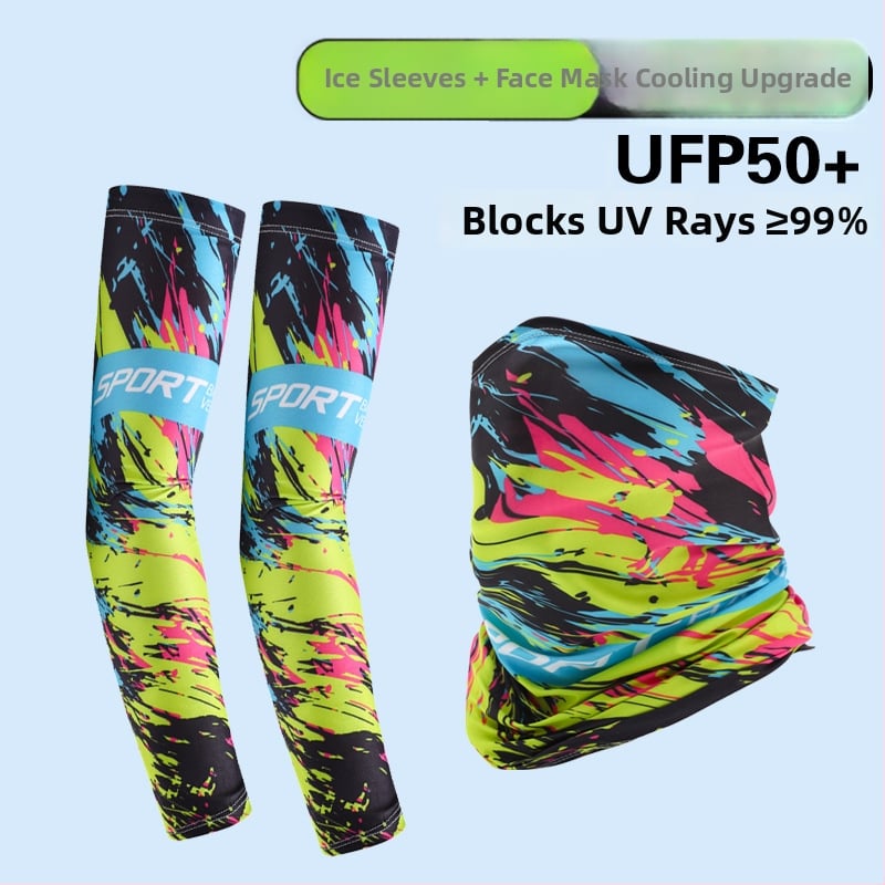 Nyári napvédő ujjvédő készlet maszk és karvédőkkel kerékpározáshoz és horgászathoz, légáteresztő, gyorsan száradó poliészter, kamuflázs, tavasz 2025