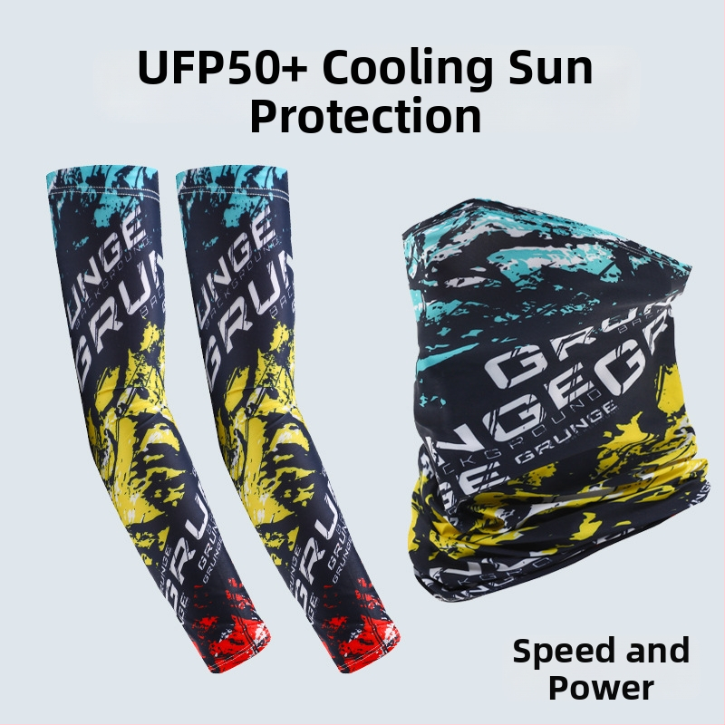 Nyári napvédő ujjvédő készlet maszk és karvédőkkel kerékpározáshoz és horgászathoz, légáteresztő, gyorsan száradó poliészter, kamuflázs, tavasz 2025