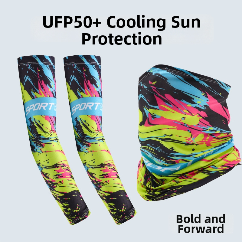 Nyári napvédő ujjvédő készlet maszk és karvédőkkel kerékpározáshoz és horgászathoz, légáteresztő, gyorsan száradó poliészter, kamuflázs, tavasz 2025