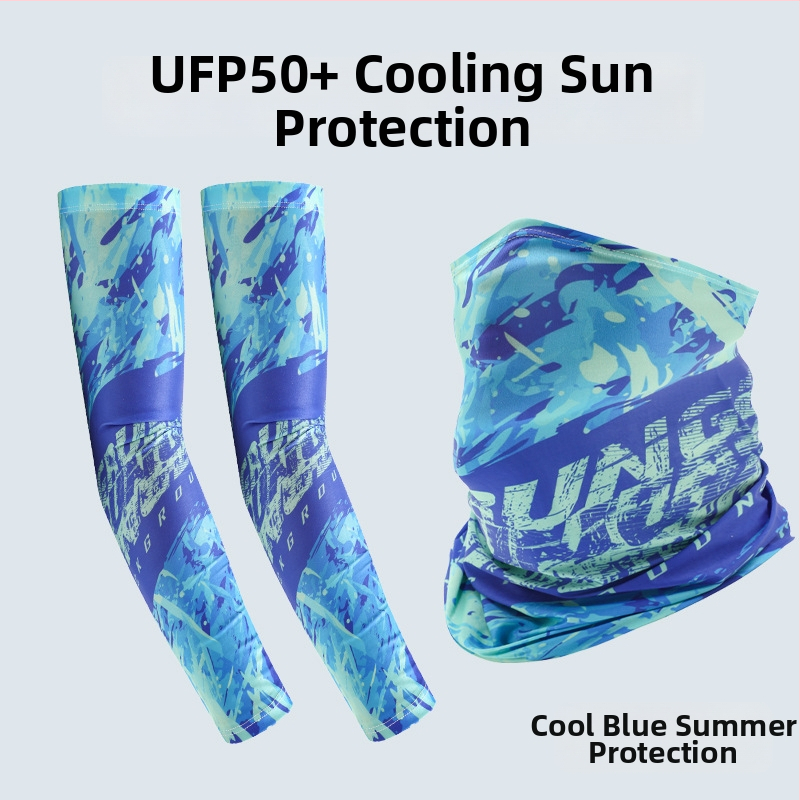 Nyári napvédő ujjvédő készlet maszk és karvédőkkel kerékpározáshoz és horgászathoz, légáteresztő, gyorsan száradó poliészter, kamuflázs, tavasz 2025